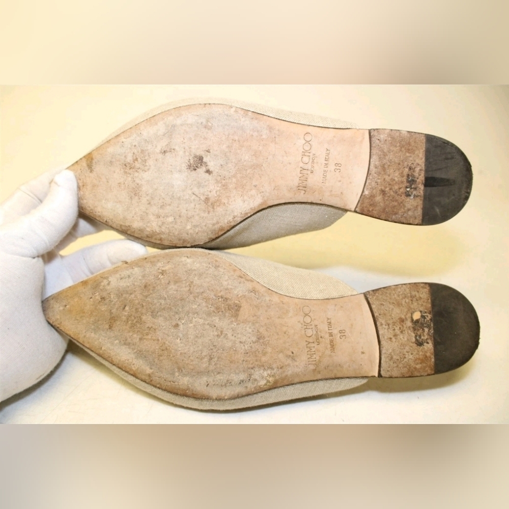 Jimmy Choo Ribbon Mule Pointed Toe Flats Metalic Beige 8 38 - Picture 10 of 14